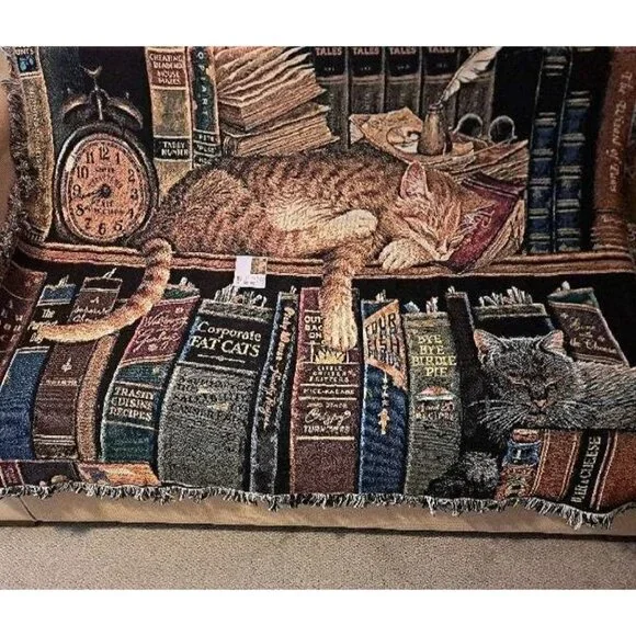 Cat Remington Woven Cotton Afghan Gift Throw Blanket Wysocki Feline Kitty New - Picture 2 of 4
